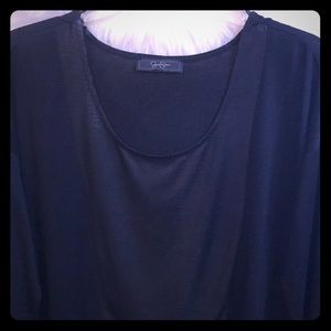 Jessica Simpson- Black High Low Mixed Media Top L